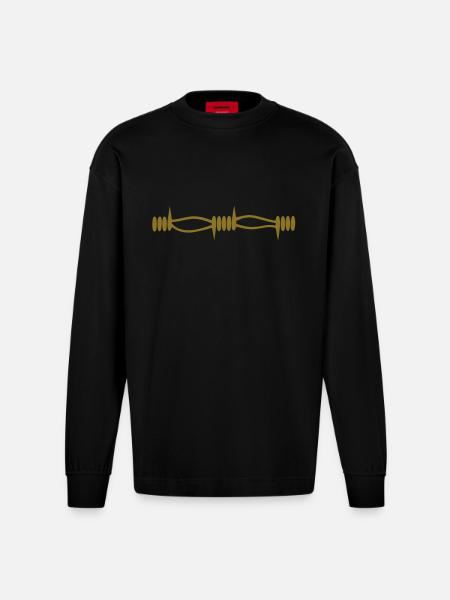 Barbed wire - Heavyweight Oversized Organic Longsleeve Shirt Made in EU - SOLID BLACK