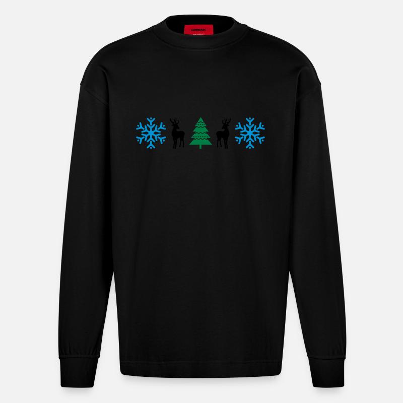weihnachtsmuster_02 - Manches longues bio épais oversize fabriqué en UE - SOLID BLACK
