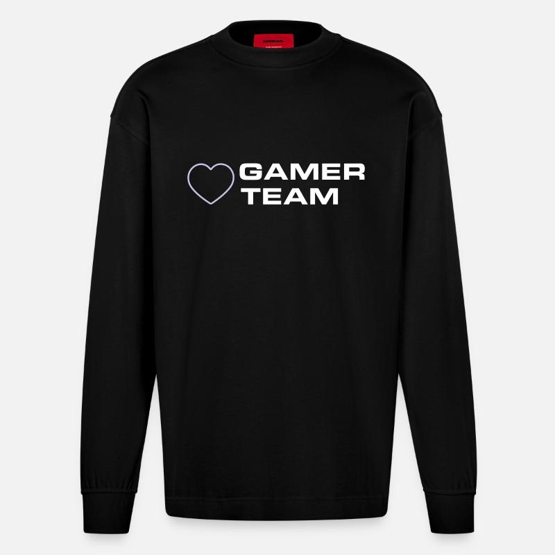 Gamer Team Herz - Heavyweight Oversized Organic Langarmshirt Made in EU - SOLID BLACK