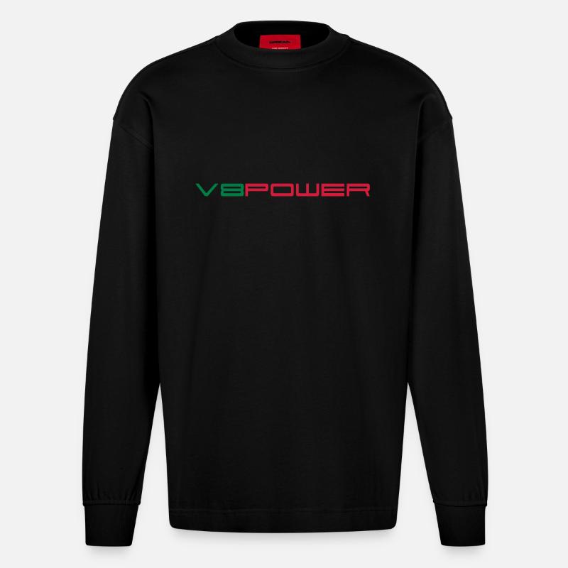 v8power - Heavyweight Oversized Organic Langarmshirt Made in EU - SOLID BLACK