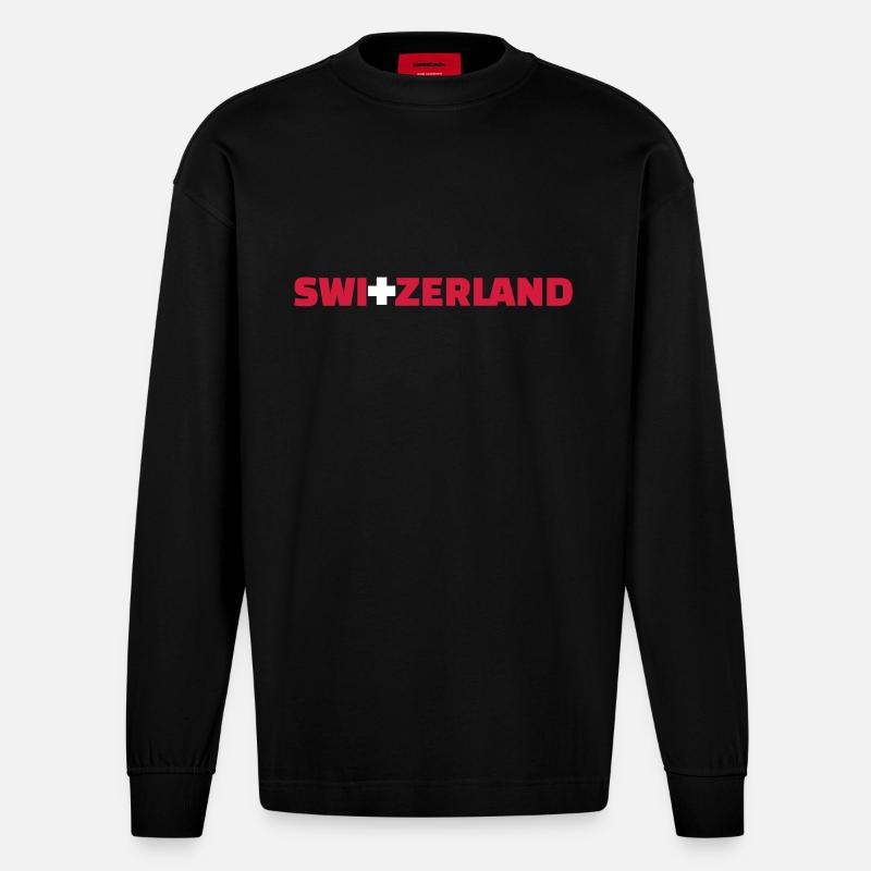 Schweiz - Heavyweight Oversized Organic Langarmshirt Made in EU - SOLID BLACK
