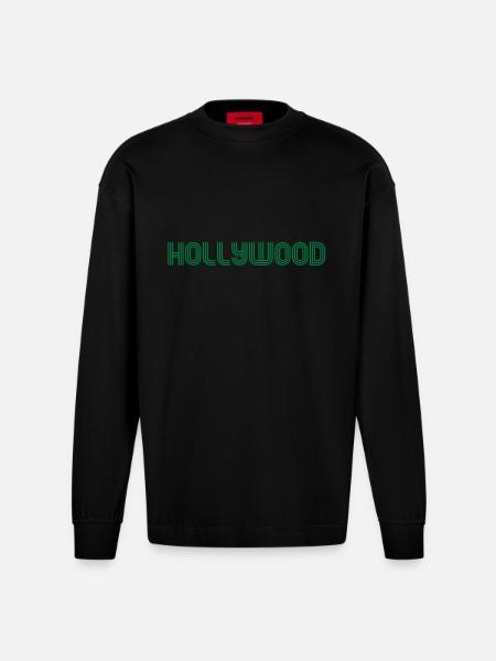 hollywood 70 Font Lounge - Heavyweight Oversized Organic Longsleeve Shirt Made in EU - SOLID BLACK