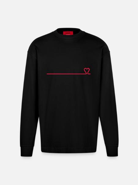 Liebeslinie / love line (1c) - Heavyweight Oversized Organic Longsleeve Shirt Made in EU - SOLID BLACK