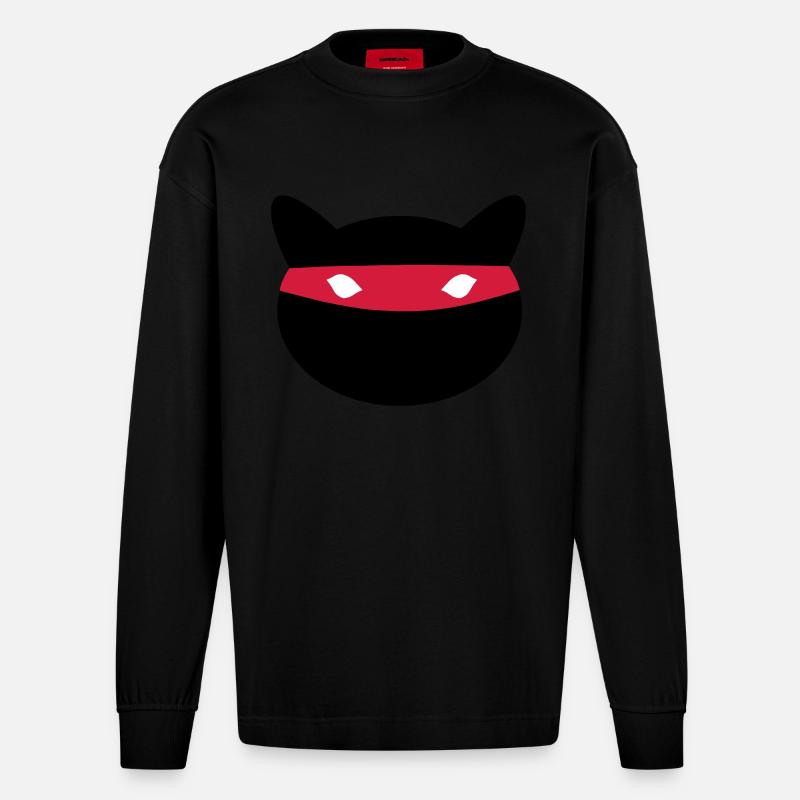 Chat Ninja - Manches longues bio épais oversize fabriqué en UE - SOLID BLACK