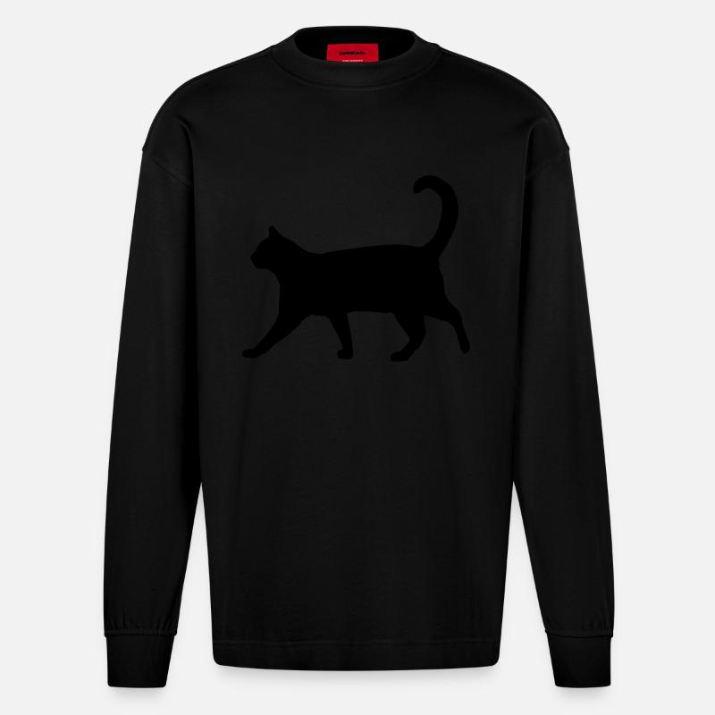 Katze. - Heavyweight Oversized Organic Langarmshirt Made in EU - SOLID BLACK