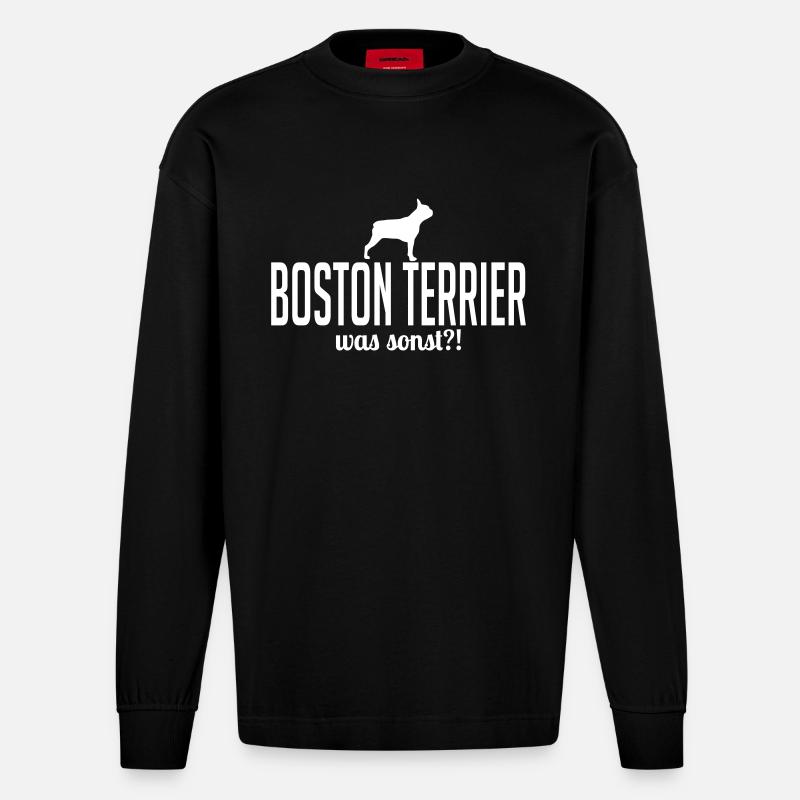 BOSTON TERRIER was sonst - Heavyweight Oversized Organic Langarmshirt Made in EU - SOLID BLACK