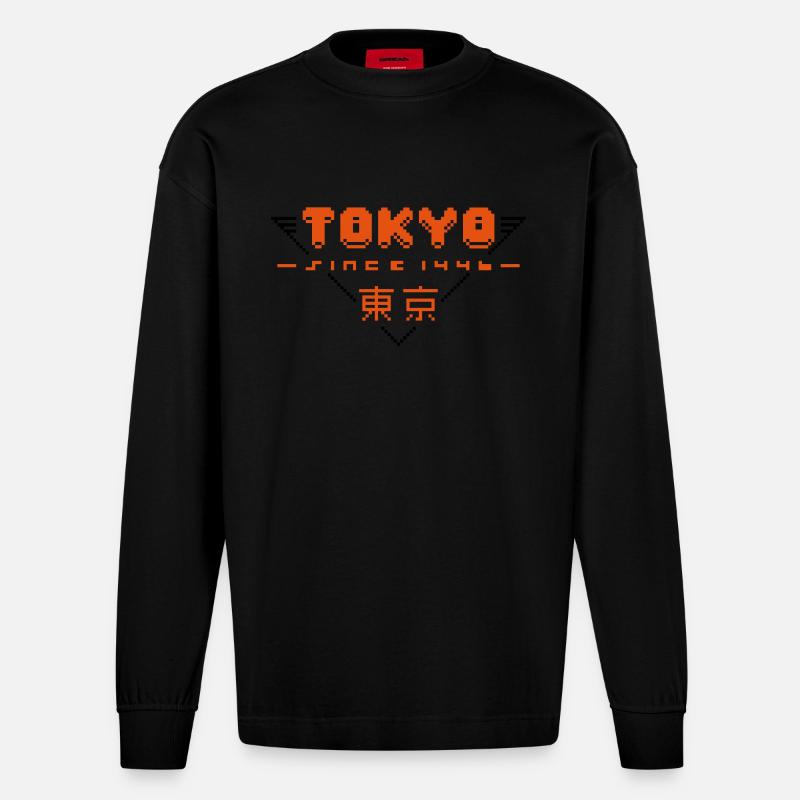pixel tokyo - Heavyweight Oversized Organic Langarmshirt Made in EU - SOLID BLACK
