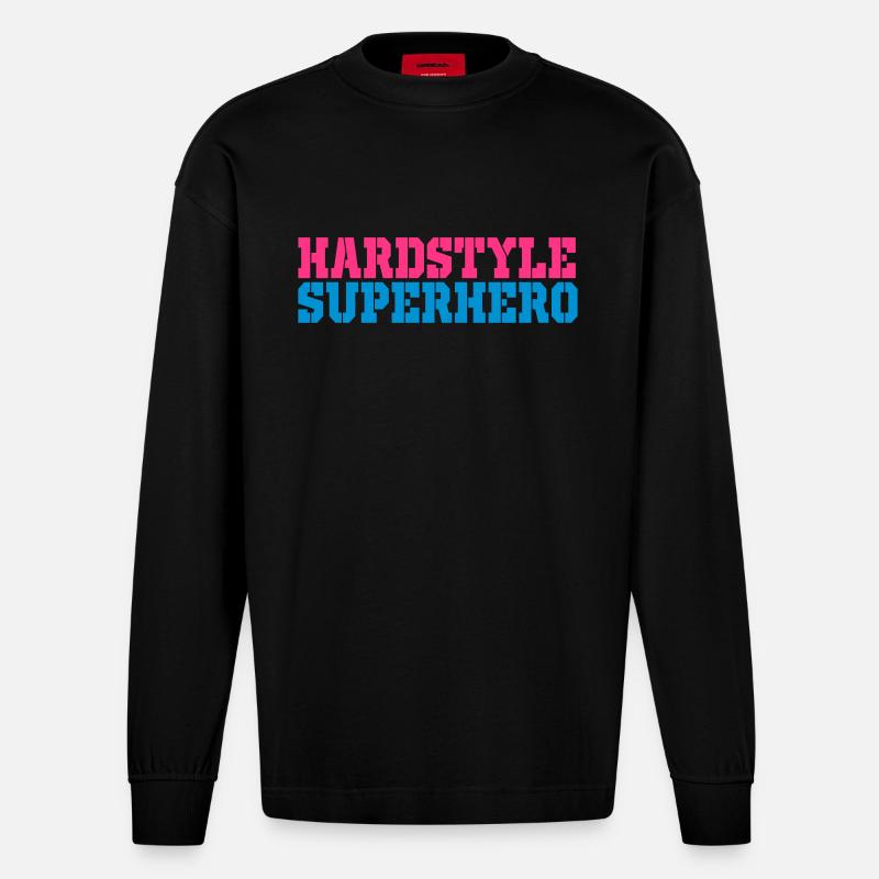 Hardstyle Superheld - Heavyweight Oversized Organic Langarmshirt Made in EU - SOLID BLACK