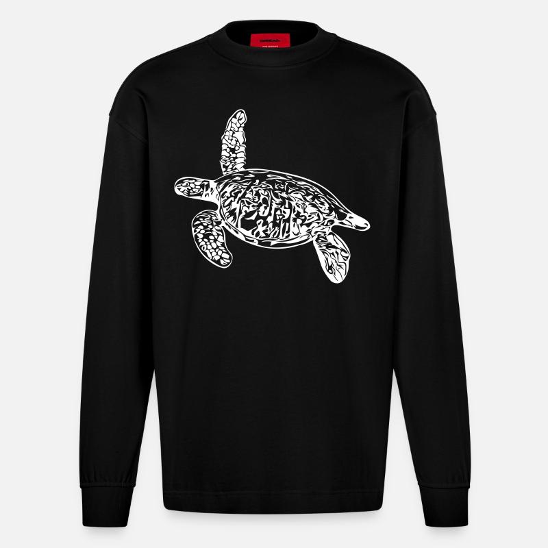 Schildkröte - Vector Design - Heavyweight Oversized Organic Langarmshirt Made in EU - SOLID BLACK