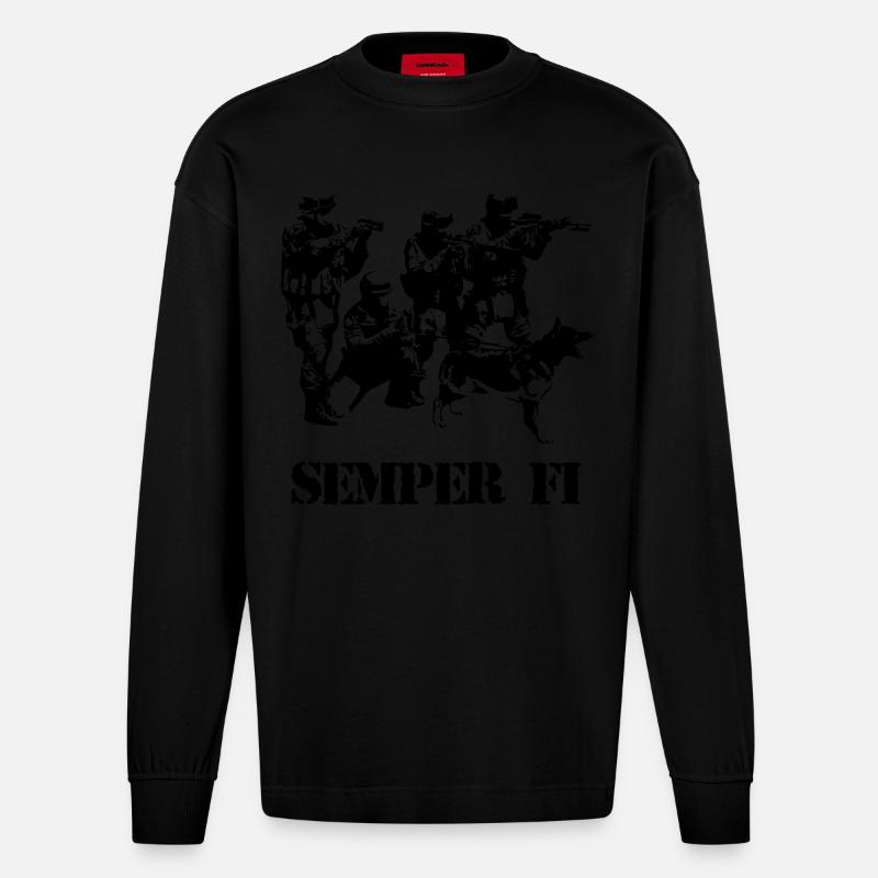 Semper Fi - Heavyweight Oversized Organic Langarmshirt Made in EU - SOLID BLACK