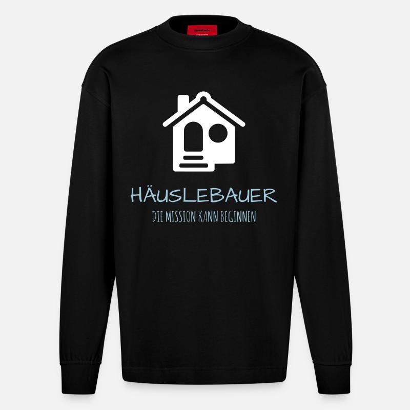 Häuslebauer Haus Bauherr Geschenk Idee - Heavyweight Oversized Organic Langarmshirt Made in EU - SOLID BLACK