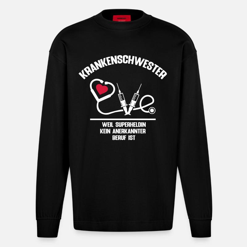 Krankenschwester Superheldin Beruf Medizin - Heavyweight Oversized Organic Langarmshirt Made in EU - SOLID BLACK