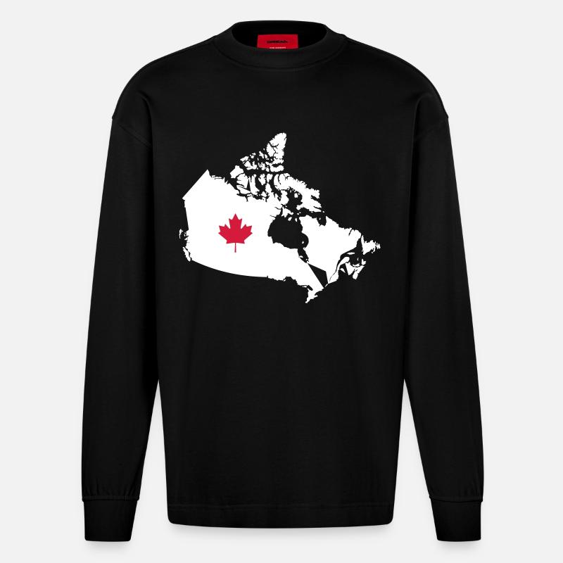 Kanada, Canada Map - Heavyweight Oversized Organic Longsleeve Shirt Made in EU - SOLID BLACK