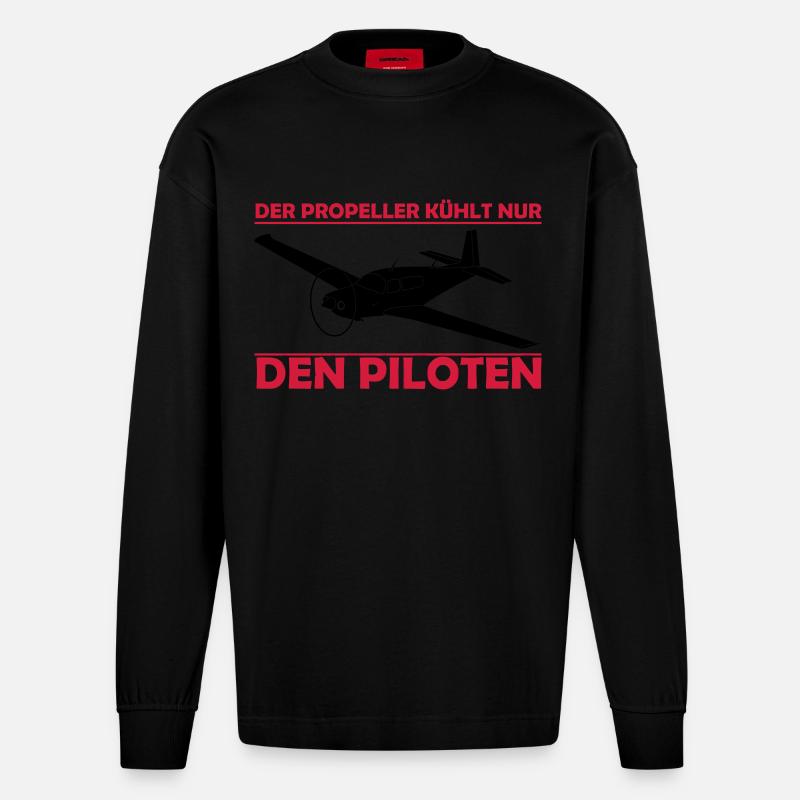 Mooney Motorflugzeug Geschenk - Heavyweight Oversized Organic Langarmshirt Made in EU - SOLID BLACK
