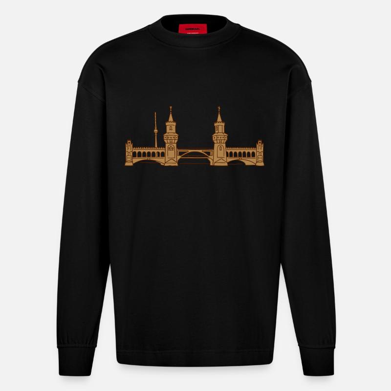 Oberbaumbrücke Berlin 2 - Heavyweight Oversized Organic Langarmshirt Made in EU - SOLID BLACK
