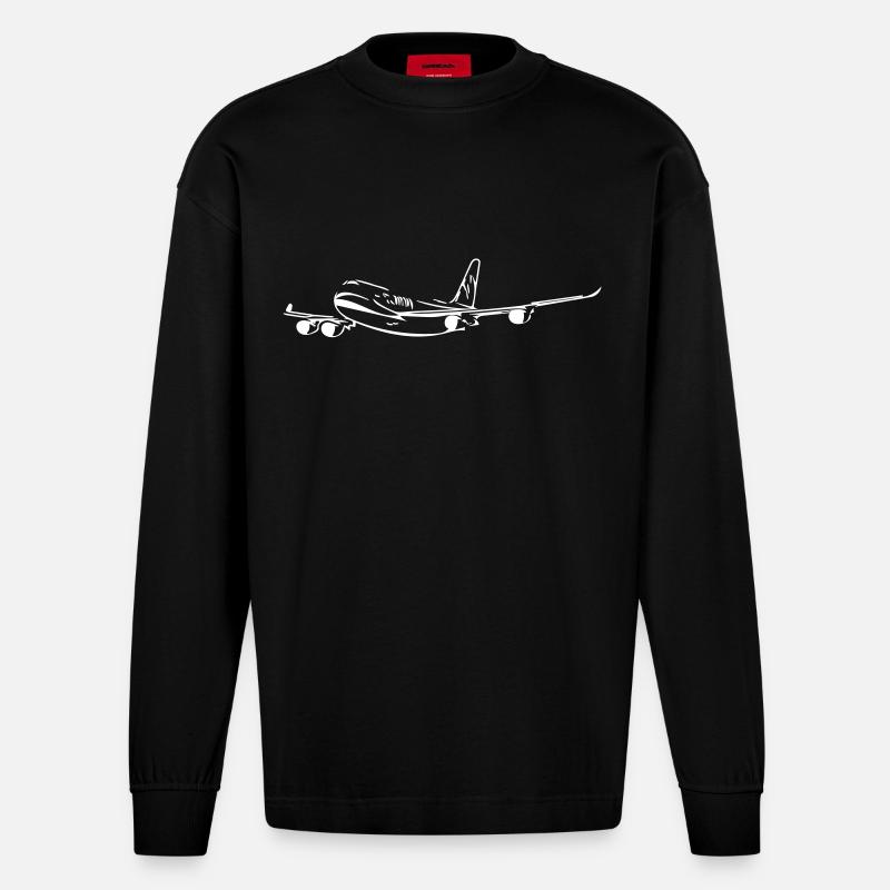 Flugzeug - Heavyweight Oversized Organic Langarmshirt Made in EU - SOLID BLACK
