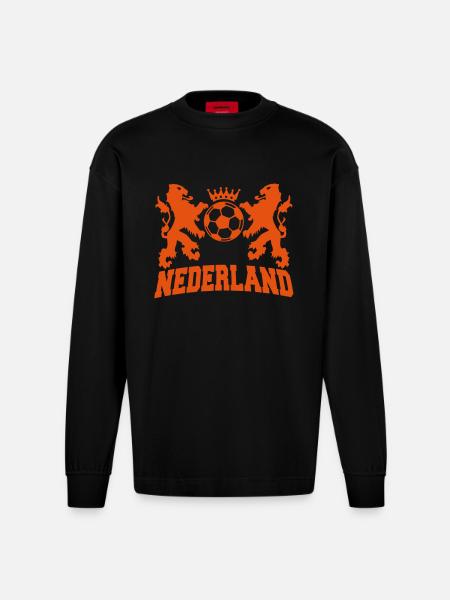 nederland twee leeuwen voetbal en kroon - Heavyweight Oversized Organic Longsleeve Shirt Made in EU - SOLID BLACK