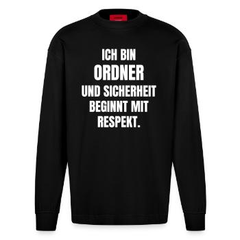 Ordner und Sicherheit beginnt mit Respekt. - Heavyweight Oversized Organic Langarmshirt Made in EU - SOLID BLACK - Vorne
