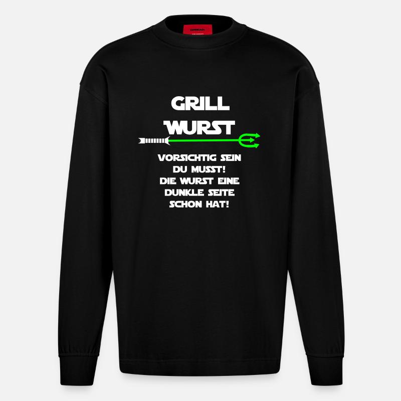 Grill Wurst dunkle Seite - Heavyweight Oversized Organic Langarmshirt Made in EU - SOLID BLACK