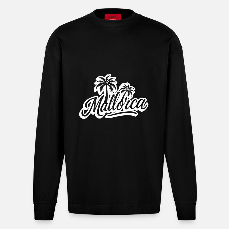 Palmiers de Majorque - Manches longues bio épais oversize fabriqué en UE - SOLID BLACK