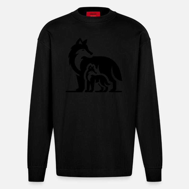 Wolf Wölfe Silhouette - Heavyweight Oversized Organic Langarmshirt Made in EU - SOLID BLACK