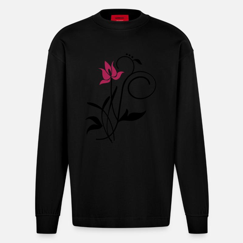 Orchidee / orchid (2c) - Heavyweight Oversized Organic Langarmshirt Made in EU - SOLID BLACK