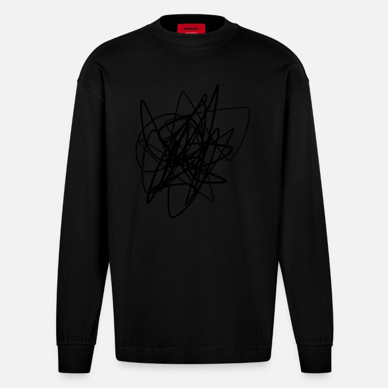 Scribbled chaotic strokes pattern - Heavyweight Oversized Organic Longsleeve Shirt Made in EU - SOLID BLACK