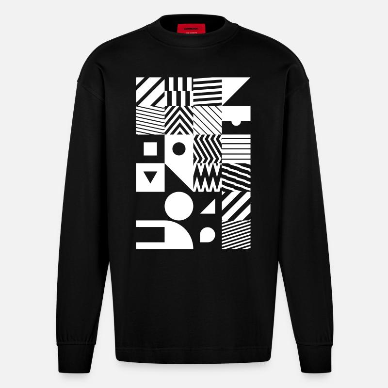 Minimal Muster Abstrakt - Heavyweight Oversized Organic Langarmshirt Made in EU - SOLID BLACK