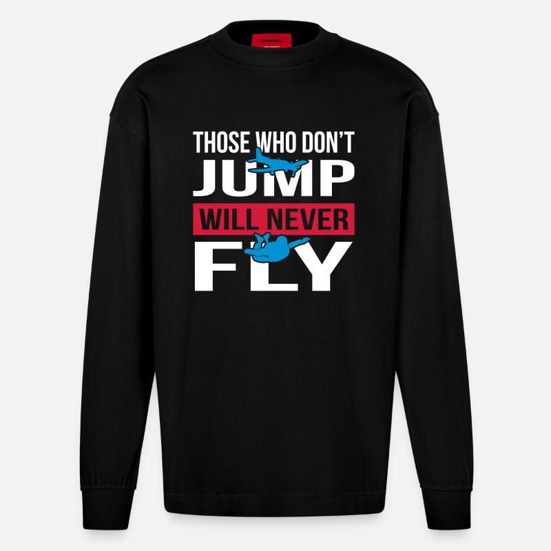 Will Never Fly Skydive - Heavyweight Oversized Organic Langarmshirt Made in EU - SOLID BLACK