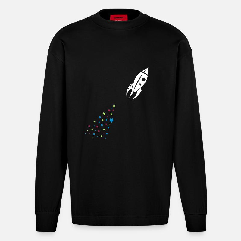 Eine Rakete beim Abflug - Heavyweight Oversized Organic Langarmshirt Made in EU - SOLID BLACK