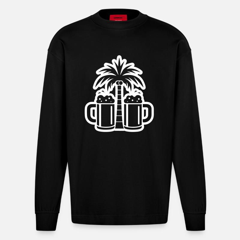 Bier Palmen Strand - Heavyweight Oversized Organic Langarmshirt Made in EU - SOLID BLACK