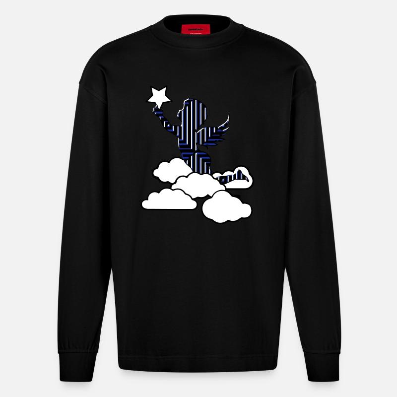 Angel gothic star - Heavyweight Oversized Organic Longsleeve Shirt Made in EU - SOLID BLACK