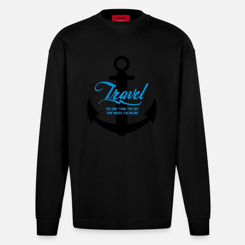 TRAVEL ANKER - Heavyweight Oversized Organic Langarmshirt Made in EU - SOLID BLACK
