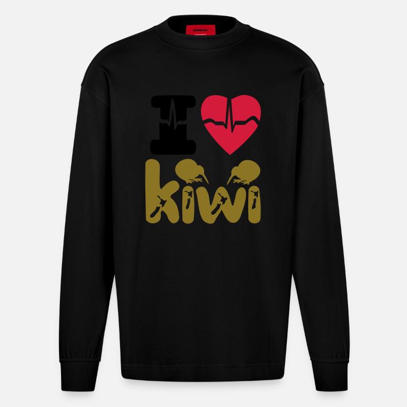 ICH LIEBE KIWI - Heavyweight Oversized Organic Langarmshirt Made in EU - SOLID BLACK