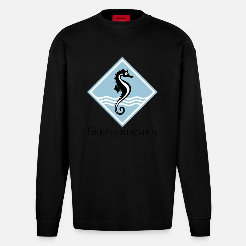 Seepferdchen - Heavyweight Oversized Organic Langarmshirt Made in EU - SOLID BLACK