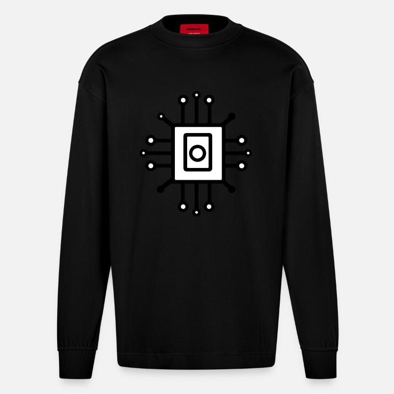 Digital Computer Chip Symbol - Heavyweight Oversized Organic Langarmshirt Made in EU - SOLID BLACK