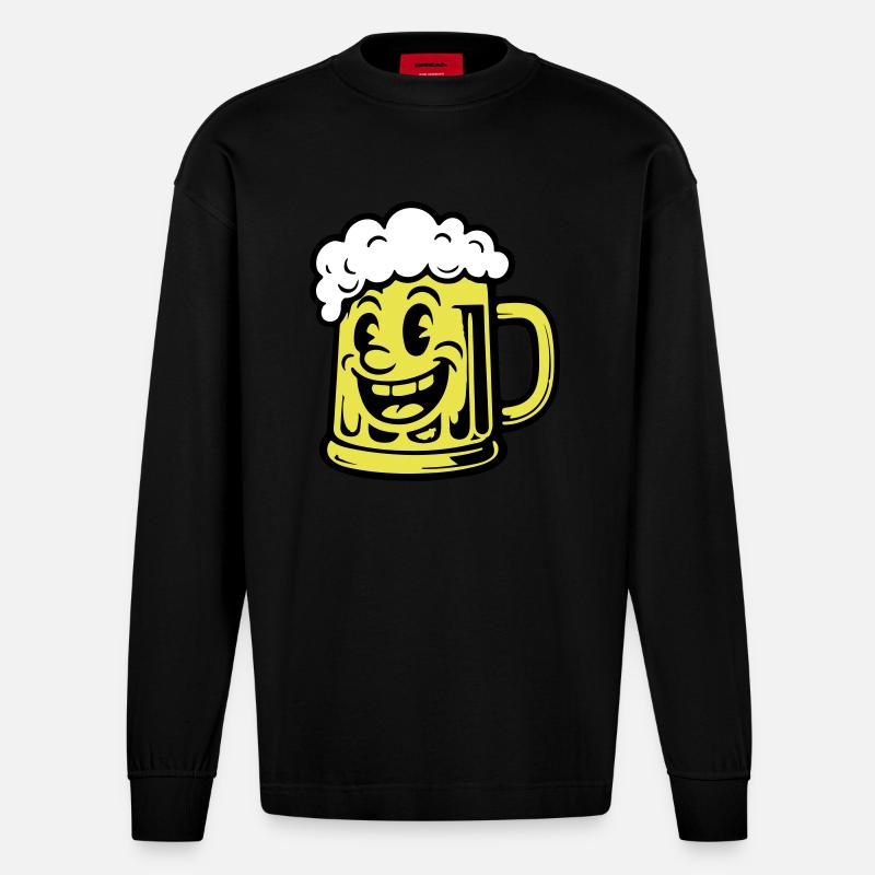 Bière Drôle Bande Dessinée - Manches longues bio épais oversize fabriqué en UE - SOLID BLACK