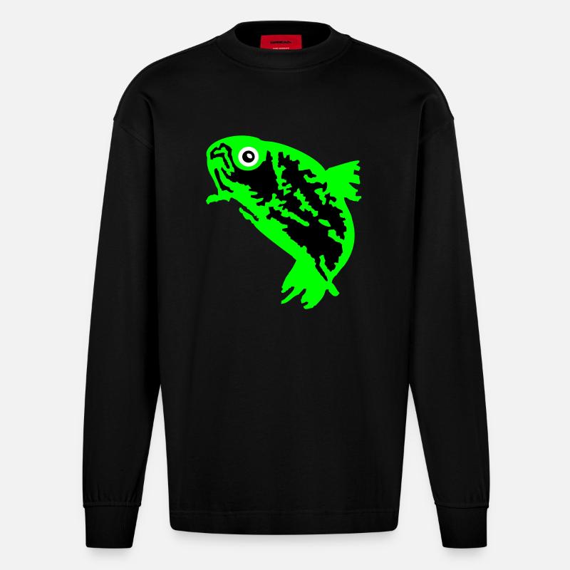 Forelle / Trout (3c) - Heavyweight Oversized Organic Langarmshirt Made in EU - SOLID BLACK
