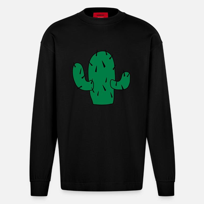 Kaktus_cc21 - Heavyweight Oversized Organic Langarmshirt Made in EU - SOLID BLACK