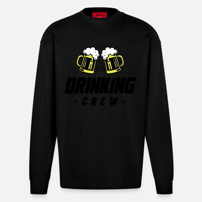 Drinking Crew Bier - Heavyweight Oversized Organic Langarmshirt Made in EU - SOLID BLACK