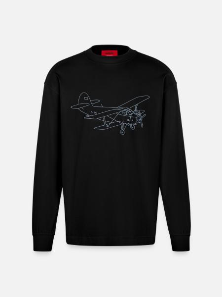 Biplane - Heavyweight Oversized Organic Longsleeve Shirt Made in EU - SOLID BLACK