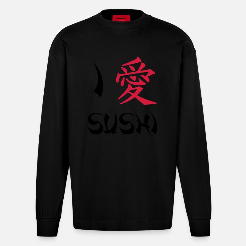 Ich liebe Sushi - Heavyweight Oversized Organic Langarmshirt Made in EU - SOLID BLACK