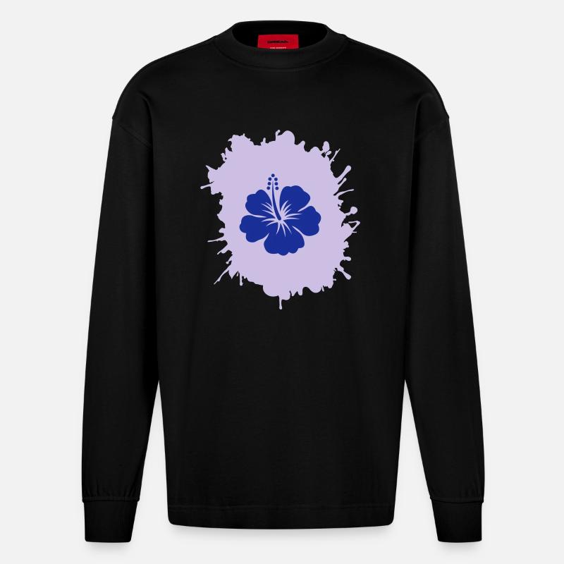 Taches d’hibiscus - Manches longues bio épais oversize fabriqué en UE - SOLID BLACK