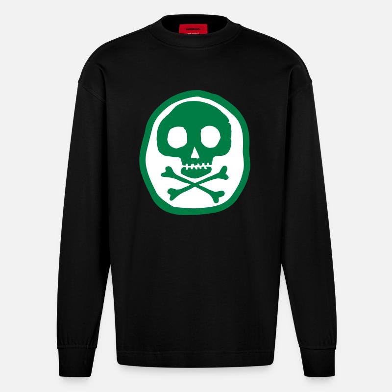 Schädel und Knochen - Heavyweight Oversized Organic Langarmshirt Made in EU - SOLID BLACK