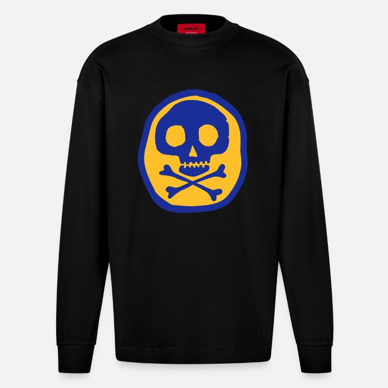 Schädel und Knochen - Heavyweight Oversized Organic Langarmshirt Made in EU - SOLID BLACK