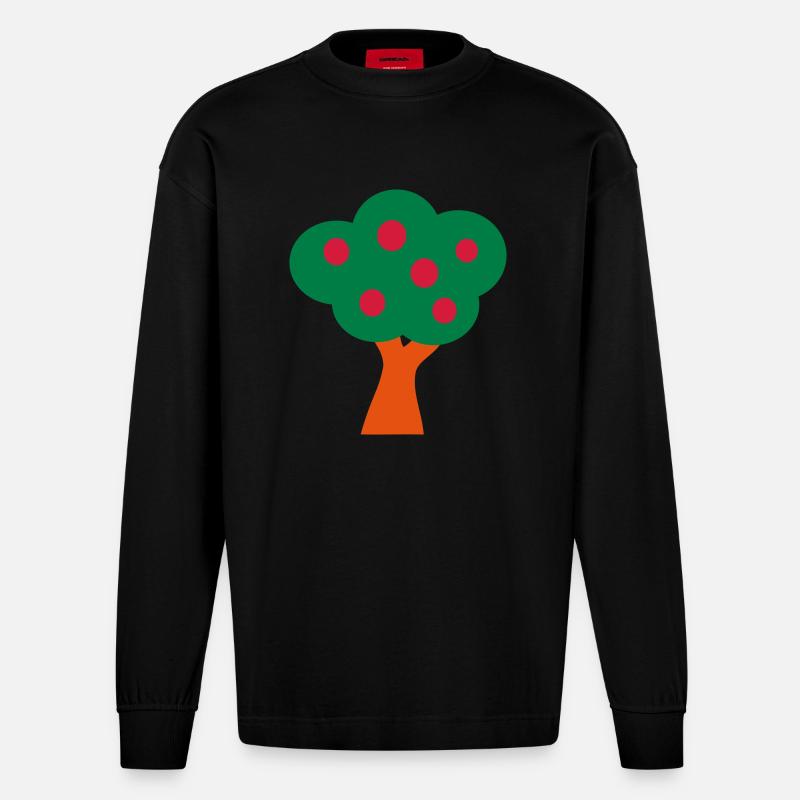 Apfelbaum Baum - Heavyweight Oversized Organic Langarmshirt Made in EU - SOLID BLACK