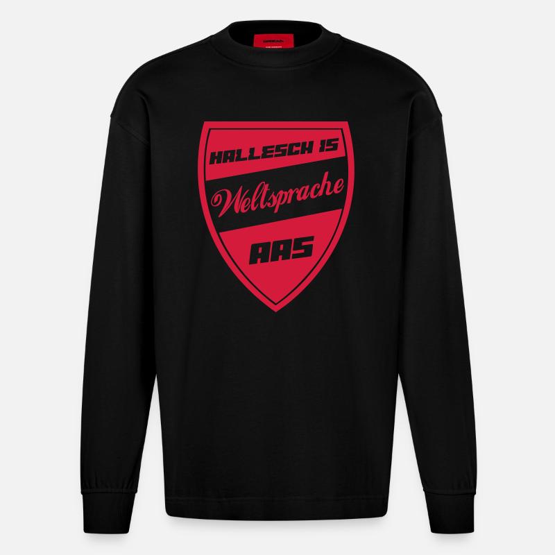Hallesch Weltsprache - Heavyweight Oversized Organic Langarmshirt Made in EU - SOLID BLACK
