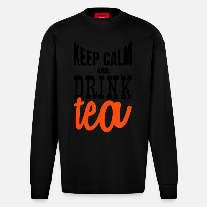 keep calm and drink tea - Heavyweight Oversized Organic Langarmshirt Made in EU - SOLID BLACK