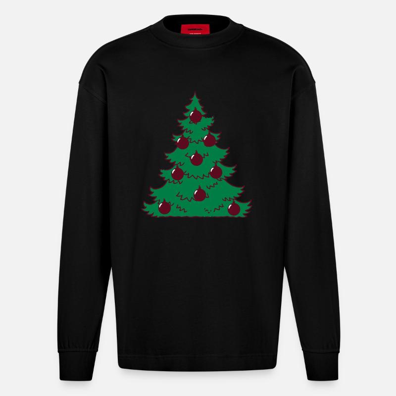 Weihnachtsbaum Weihnachten Weihnachtskugeln - Heavyweight Oversized Organic Langarmshirt Made in EU - SOLID BLACK