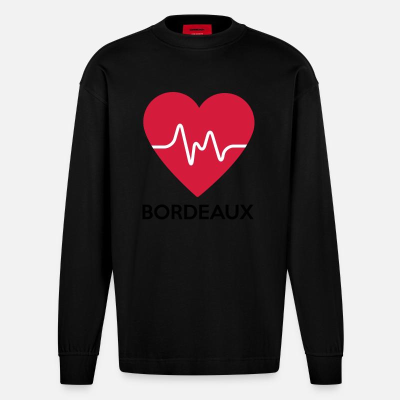 Herz Bordeaux - Heavyweight Oversized Organic Langarmshirt Made in EU - SOLID BLACK